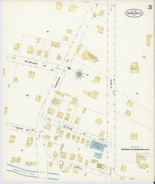 Sanborn Fire Insurance Map from Mamaroneck, Westchester County, New York (1908), Sheet #0003 - Historic Sanborn Fire Insurance Map Print, vintage old map wall art, antique decor, genealogy gift, New York New York map