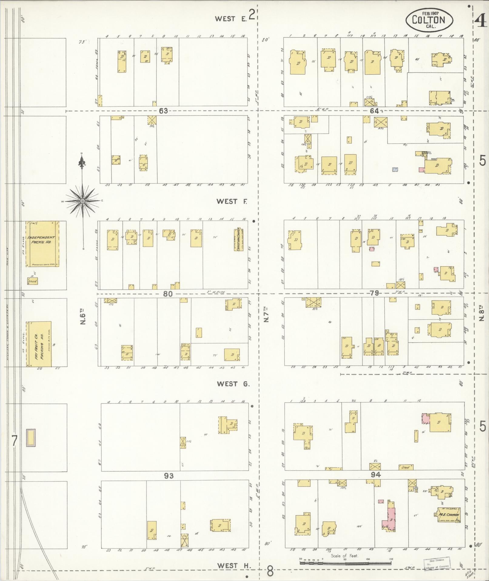 Sanborn Fire Insurance Map from Colton, San Bernardino County, California (1907), Sheet #0004 - Historic Sanborn Fire Insurance Map Print, vintage old map wall art, antique decor, genealogy gift, California California map