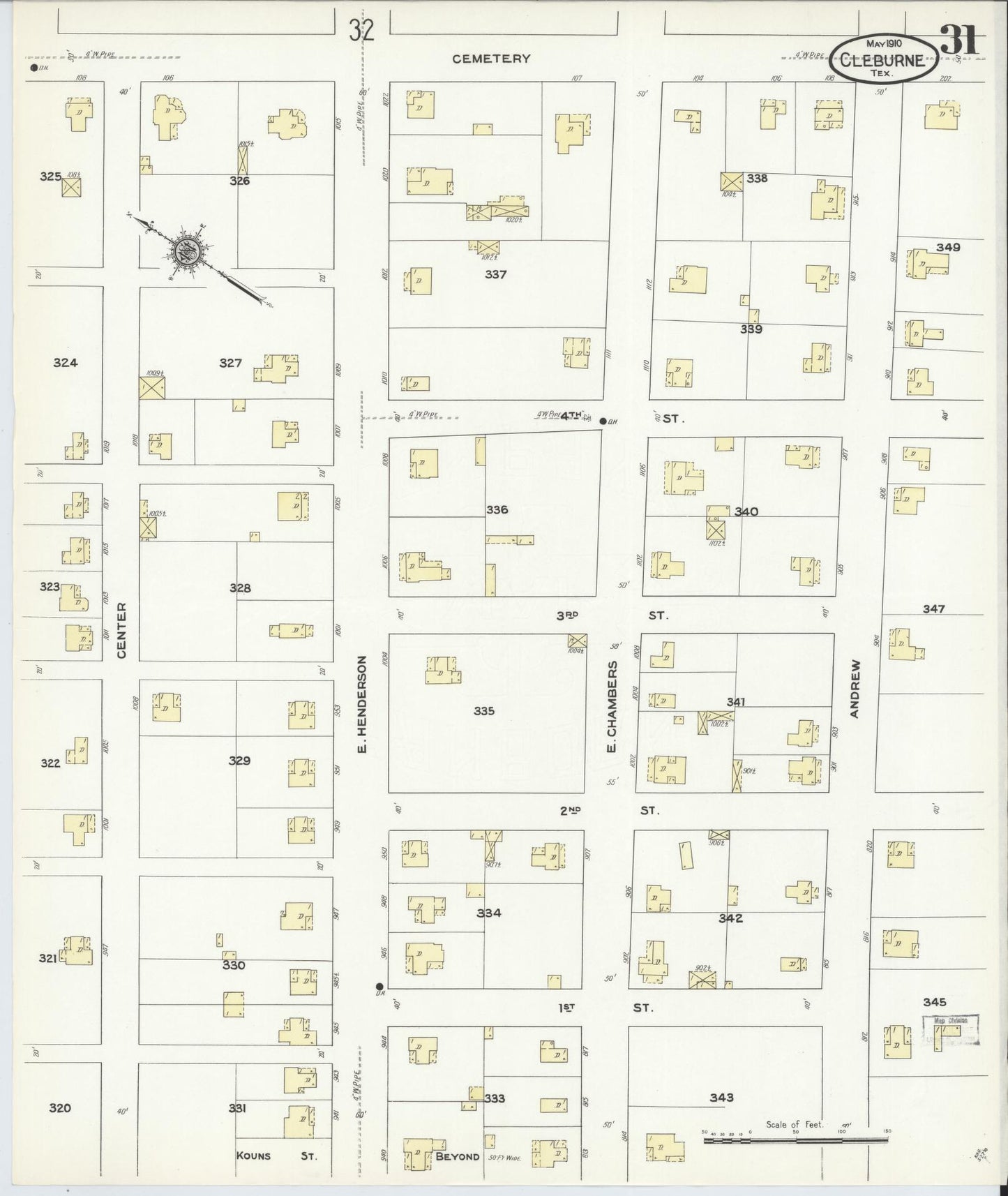 Sanborn Fire Insurance Map from Cleburne, Johnson County, Texas (1910), Sheet #0031 - Historic Sanborn Fire Insurance Map Print, vintage old map wall art, antique decor, genealogy gift, Texas Texas map