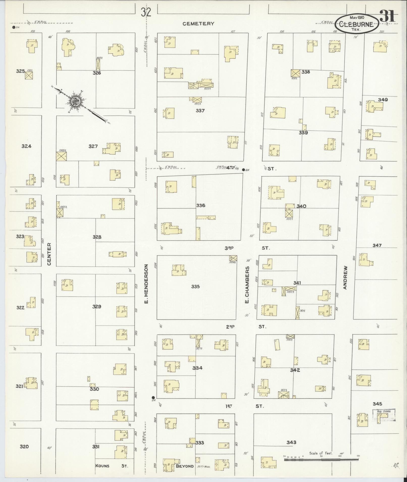 Sanborn Fire Insurance Map from Cleburne, Johnson County, Texas (1910), Sheet #0031 - Historic Sanborn Fire Insurance Map Print, vintage old map wall art, antique decor, genealogy gift, Texas Texas map