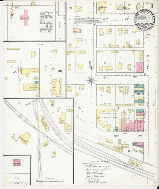 Sanborn Fire Insurance Map from West Liberty, Muscatine County, Iowa (1893), Sheet #0001 - Historic Sanborn Fire Insurance Map Print, vintage old map wall art