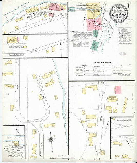 Sanborn Fire Insurance Map from Wells River, Orange County, Vermont (1912), Sheet #0001 - Historic Sanborn Fire Insurance Map Print, vintage old map wall art, antique decor, genealogy gift, Vermont Vermont map