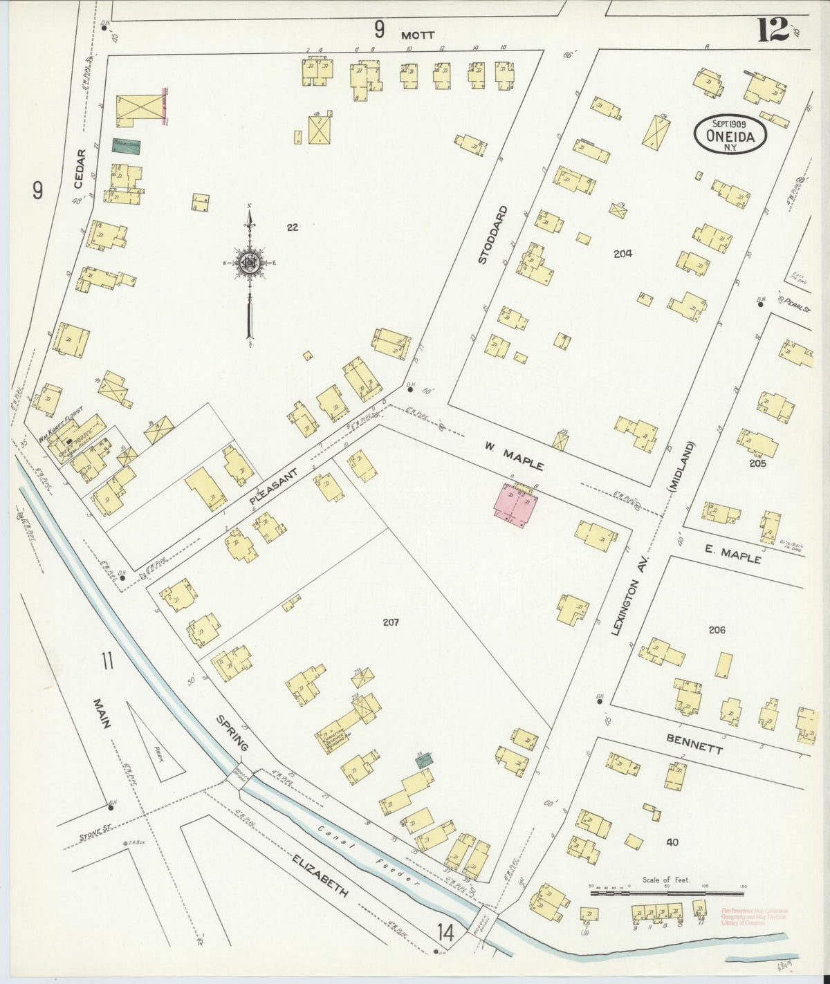 Sanborn Fire Insurance Map from Oneida, Madison County, New York (1909), Sheet #0012 - Historic Sanborn Fire Insurance Map Print, vintage old map wall art, antique decor, genealogy gift, New York New York map