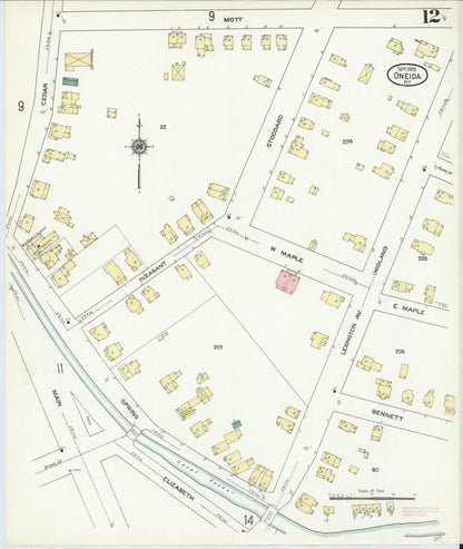 Sanborn Fire Insurance Map from Oneida, Madison County, New York (1909), Sheet #0012 - Historic Sanborn Fire Insurance Map Print, vintage old map wall art, antique decor, genealogy gift, New York New York map