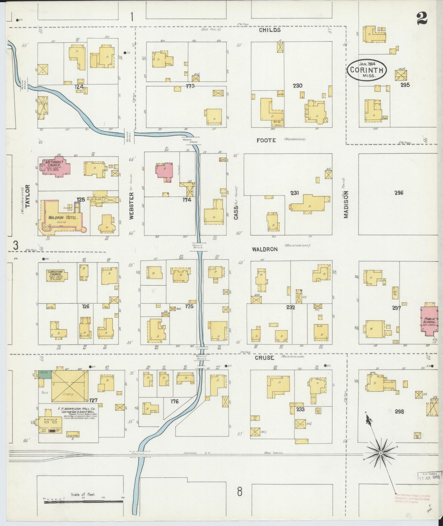 Sanborn Fire Insurance Map from Corinth, Alcorn County, Mississippi (1904), Sheet #0002 - Complete Map Set gallery image, historic Sanborn map, vintage wall art, Mississippi Mississippi