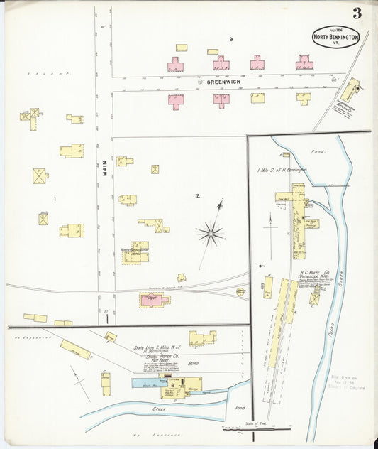 Sanborn Fire Insurance Map from North Bennington, Bennington County, Vermont (1896), Sheet #0003 - Historic Sanborn Fire Insurance Map Print, vintage old map wall art, antique decor, genealogy gift, Vermont Vermont map