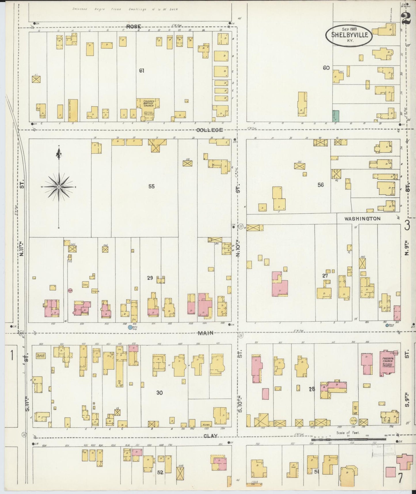 Sanborn Fire Insurance Map from Shelbyville, Shelby County, Kentucky (1903), Sheet #0002 - Historic Sanborn Fire Insurance Map Print, vintage old map wall art, antique decor, genealogy gift, Kentucky Kentucky map