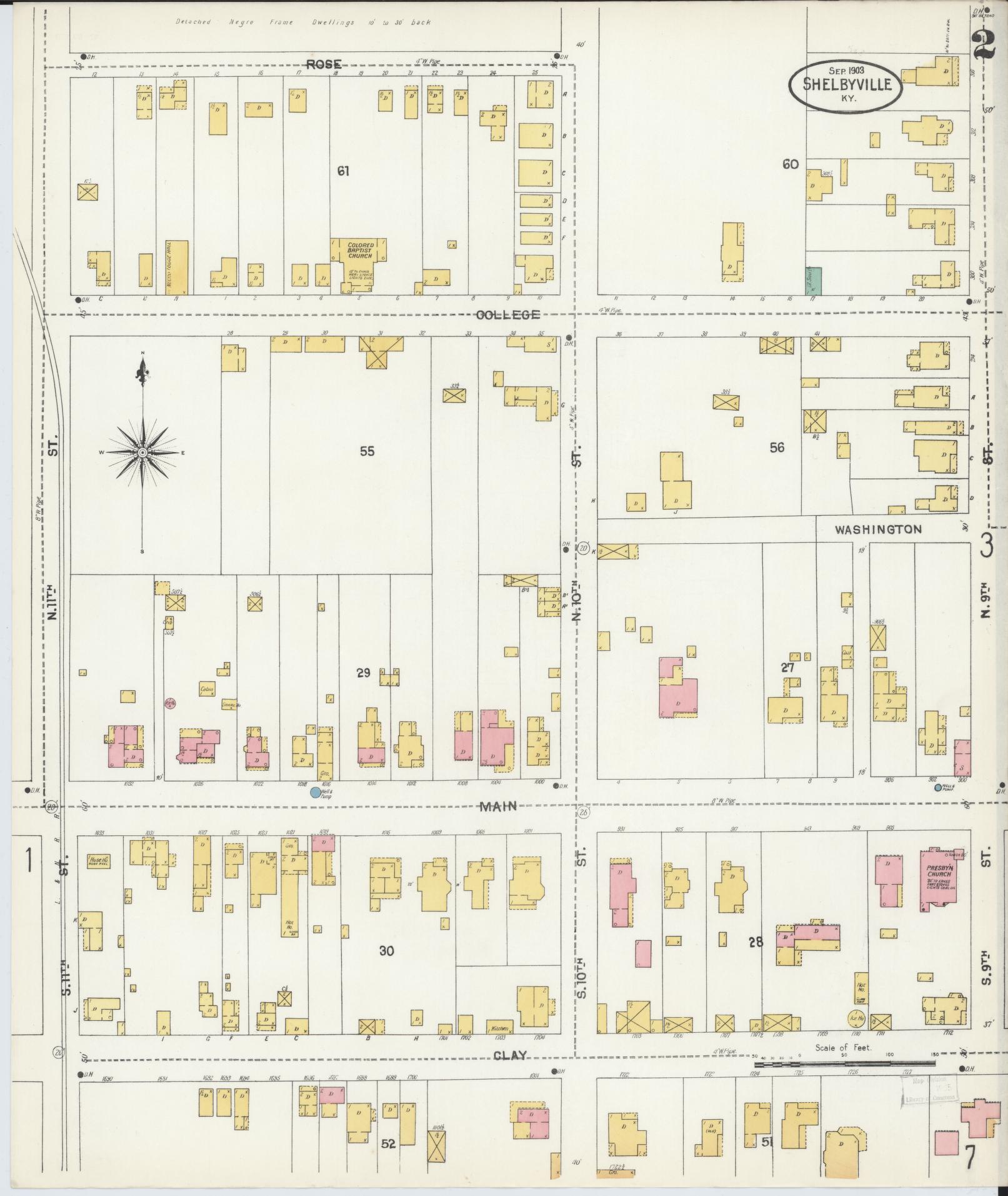 Sanborn Fire Insurance Map from Shelbyville, Shelby County, Kentucky (1903), Sheet #0002 - Historic Sanborn Fire Insurance Map Print, vintage old map wall art, antique decor, genealogy gift, Kentucky Kentucky map