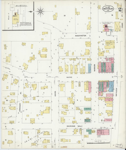 Sanborn Fire Insurance Map from Waterloo, De Kalb County, Indiana (1907), Sheet #0002 - Historic Sanborn Fire Insurance Map Print, vintage old map wall art, antique decor, genealogy gift, Indiana Indiana map