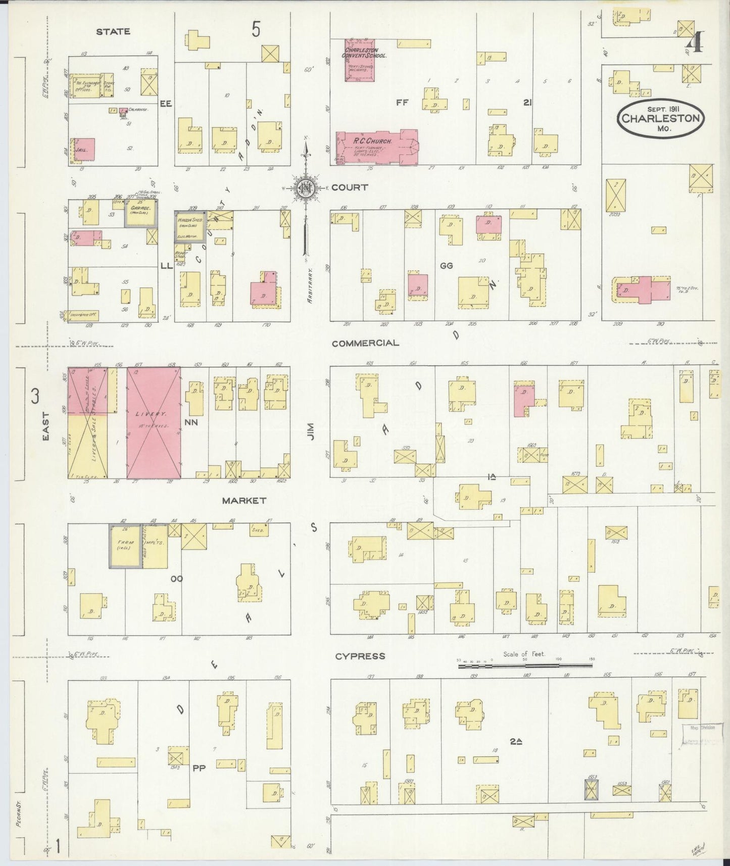 Sanborn Fire Insurance Map from Charleston, Mississippi County, Missouri (1911), Sheet #0004 - Complete Map Set gallery image, historic Sanborn map, vintage wall art, Charleston Mississippi