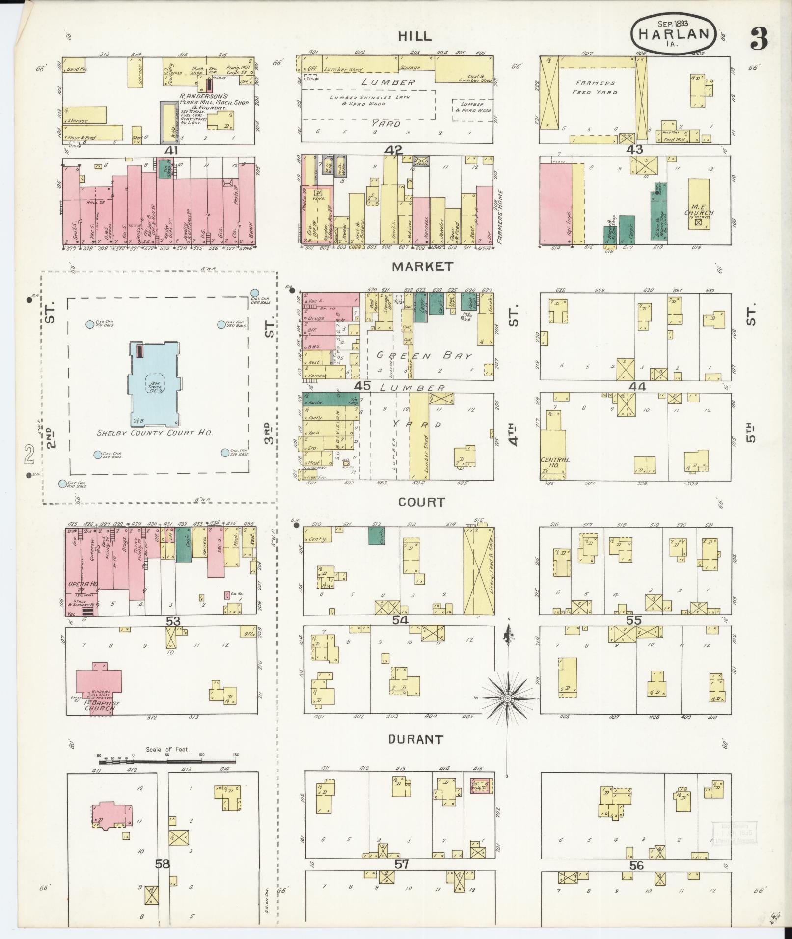 Sanborn Fire Insurance Map from Harlan, Shelby County, Iowa (1893), Sheet #0003 - Historic Sanborn Fire Insurance Map Print, vintage old map wall art