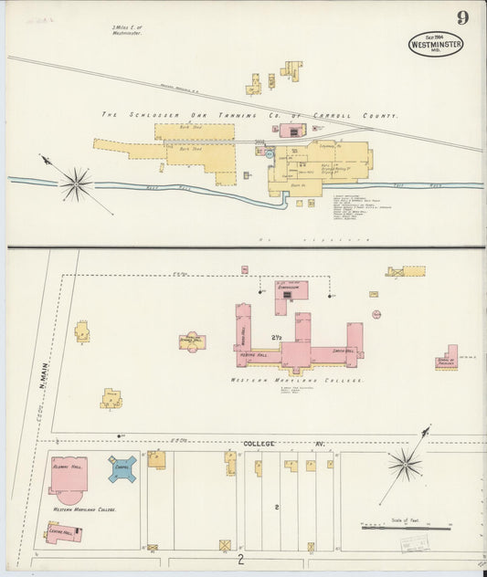 Sanborn Fire Insurance Map from Westminster, Carroll County, Maryland (1904), Sheet #0009 - Historic Sanborn Fire Insurance Map Print, vintage old map wall art, antique decor, genealogy gift, Maryland Maryland map
