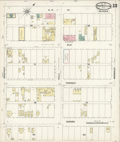Sanborn Fire Insurance Map from New Whatcom, Whatcom County, Washington (1891), Sheet #0013 - Complete Map Set gallery image, historic Sanborn map, vintage wall art, Washington Washington