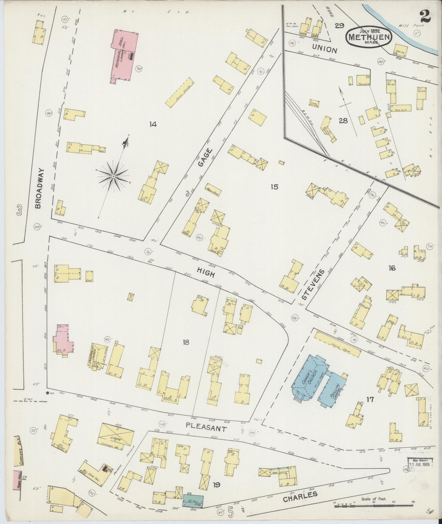 Sanborn Fire Insurance Map from Methuen, Essex County, Massachusetts (1892), Sheet #0002 - Historic Sanborn Fire Insurance Map Print, vintage old map wall art, antique decor, genealogy gift, Massachusetts Massachusetts map