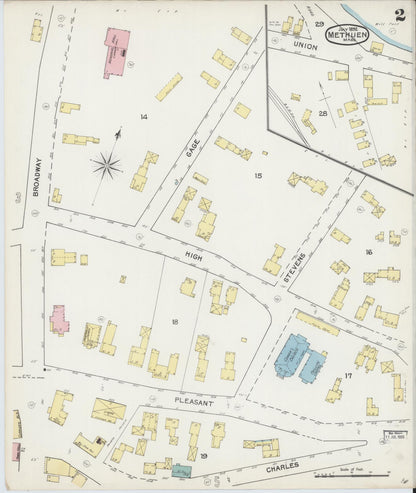 Sanborn Fire Insurance Map from Methuen, Essex County, Massachusetts (1892), Sheet #0002 - Historic Sanborn Fire Insurance Map Print, vintage old map wall art, antique decor, genealogy gift, Massachusetts Massachusetts map