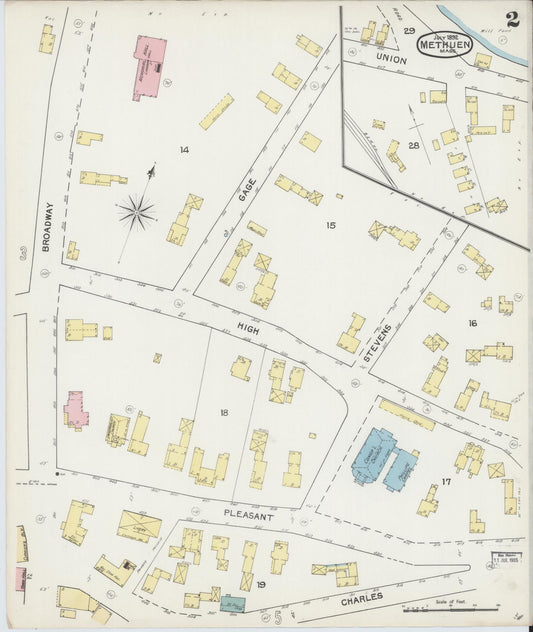 Sanborn Fire Insurance Map from Methuen, Essex County, Massachusetts (1892), Sheet #0002 - Historic Sanborn Fire Insurance Map Print, vintage old map wall art, antique decor, genealogy gift, Massachusetts Massachusetts map