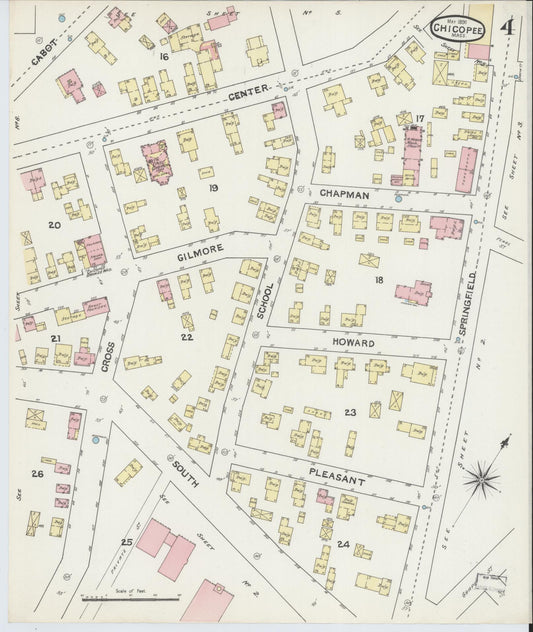 Sanborn Fire Insurance Map from Chicopee, Hampden County, Massachusetts (1891), Sheet #0004 - Historic Sanborn Fire Insurance Map Print, vintage old map wall art, antique decor, genealogy gift, Massachusetts Massachusetts map