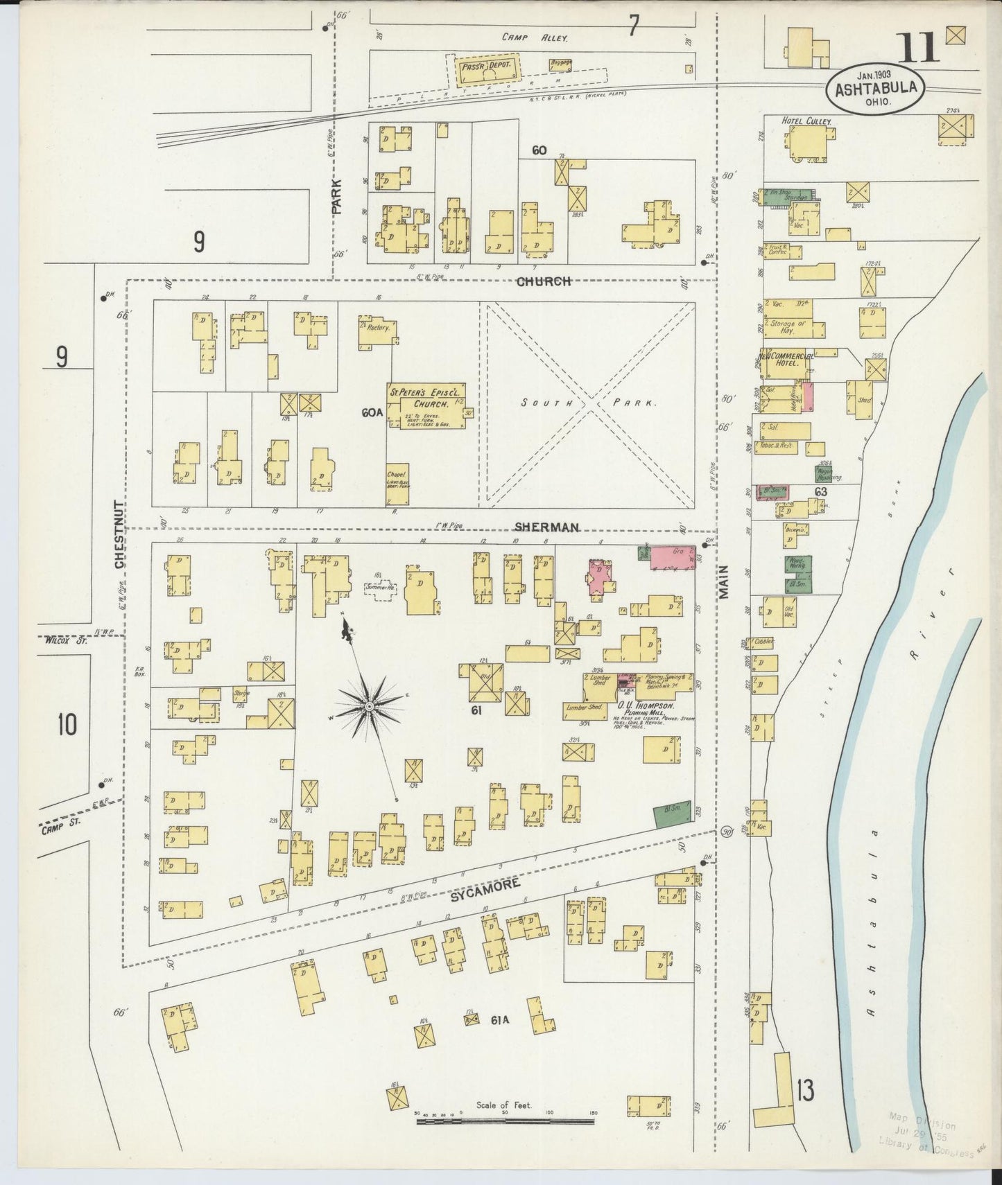Sanborn Fire Insurance Map from Ashtabula, Ashtabula County, Ohio (1903), Sheet #0011 - Historic Sanborn Fire Insurance Map Print, vintage old map wall art, antique decor, genealogy gift, Ohio Ohio map