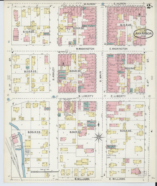 Sanborn Fire Insurance Map from Ann Arbor, Washtenaw County, Michigan (1892), Sheet #0002 - Historic Sanborn Fire Insurance Map Print, vintage old map wall art, antique decor, genealogy gift, Michigan Michigan map