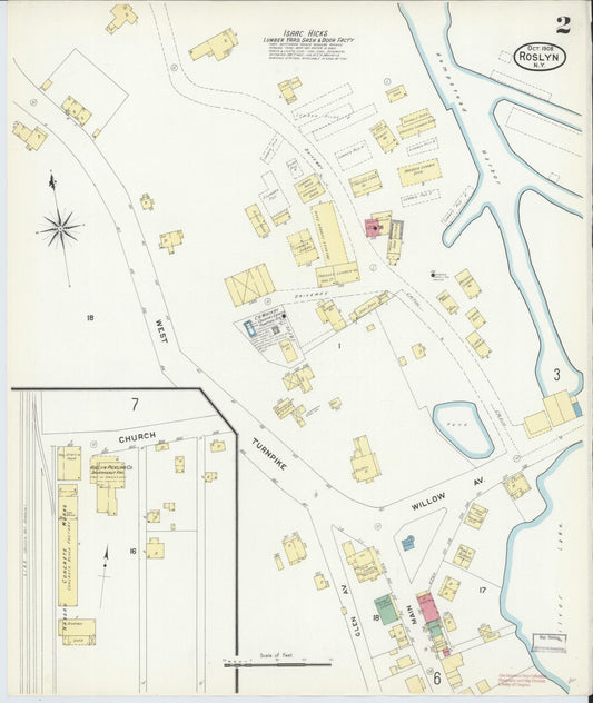 Sanborn Fire Insurance Map from Roslyn, Nassau County, New York (1908), Sheet #0002 - Historic Sanborn Fire Insurance Map Print, vintage old map wall art, antique decor, genealogy gift, New York New York map