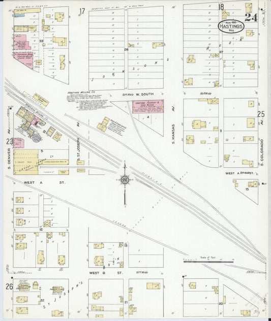 Sanborn Fire Insurance Map from Hastings, Adams County, Nebraska (1910), Sheet #0024 - Historic Sanborn Fire Insurance Map Print, vintage old map wall art, antique decor, genealogy gift, Nebraska Nebraska map