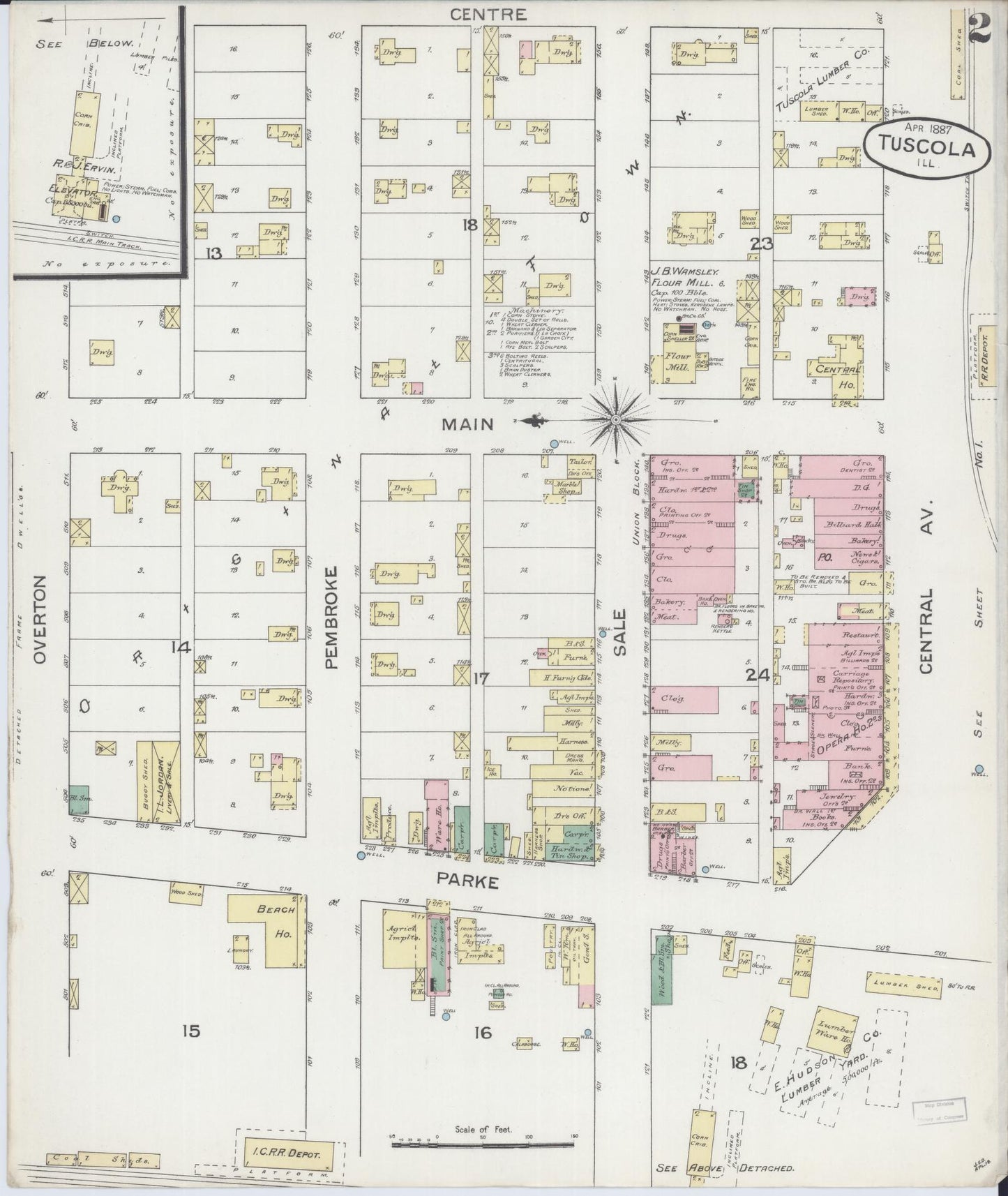 Sanborn Fire Insurance Map from Tuscola, Douglas County, Illinois (1887), Sheet #0002 - Complete Map Set gallery image, historic Sanborn map, vintage wall art, Illinois Illinois
