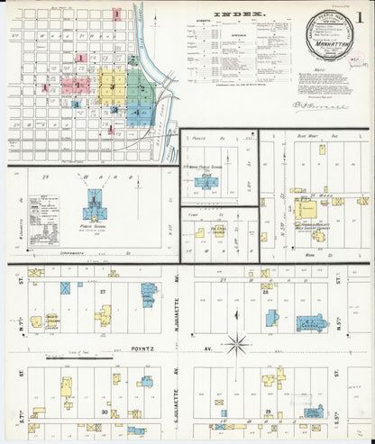 Sanborn Fire Insurance Map from Manhattan, Riley County, Kansas (1897), Sheet #0001 - Complete Map Set gallery image, historic Sanborn map, vintage wall art, Kansas Kansas