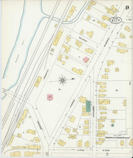 Sanborn Fire Insurance Map from Bath, Steuben County, New York (1904), Sheet #0009 - Historic Sanborn Fire Insurance Map Print, vintage old map wall art, antique decor, genealogy gift, New York New York map