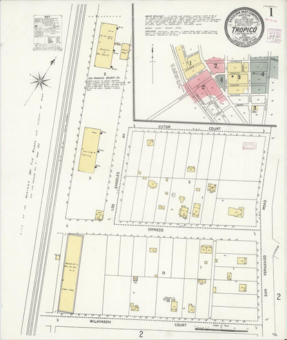 Sanborn Fire Insurance Map from Tropico, Los Angeles County, California (1908), Sheet #0001 - Complete Map Set gallery image, historic Sanborn map, vintage wall art, California California