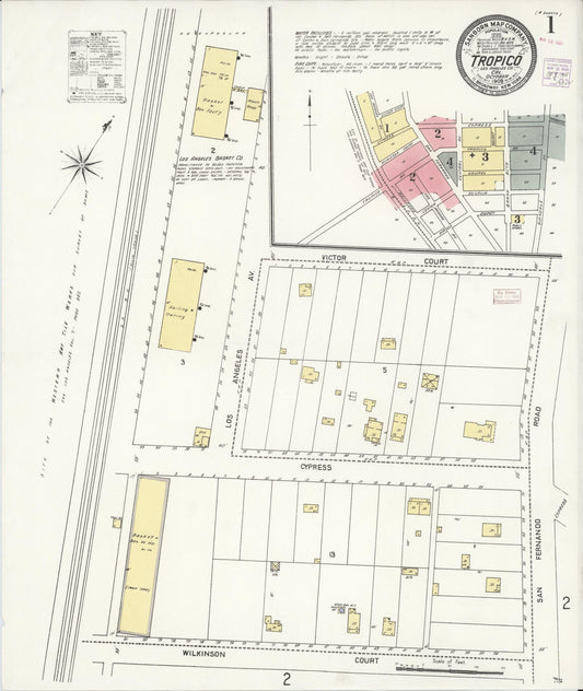 Sanborn Fire Insurance Map from Tropico, Los Angeles County, California (1908), Sheet #0001 - Complete Map Set gallery image, historic Sanborn map, vintage wall art, California California