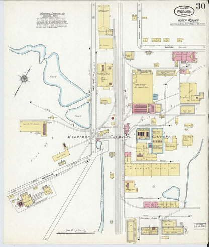 Sanborn Fire Insurance Map from Woburn, Middlesex County, Massachusetts (1910), Sheet #0030 - Historic Sanborn Fire Insurance Map Print, vintage old map wall art, antique decor, genealogy gift, Massachusetts Massachusetts map