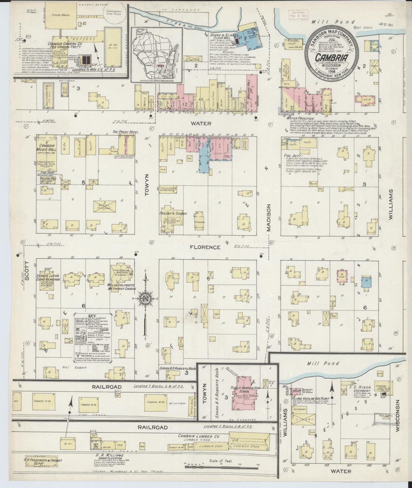 Sanborn Fire Insurance Map from Cambria, Columbia County, Wisconsin (1914), Sheet #0001 - Historic Sanborn Fire Insurance Map Print, vintage old map wall art, antique decor, genealogy gift, Wisconsin Wisconsin map
