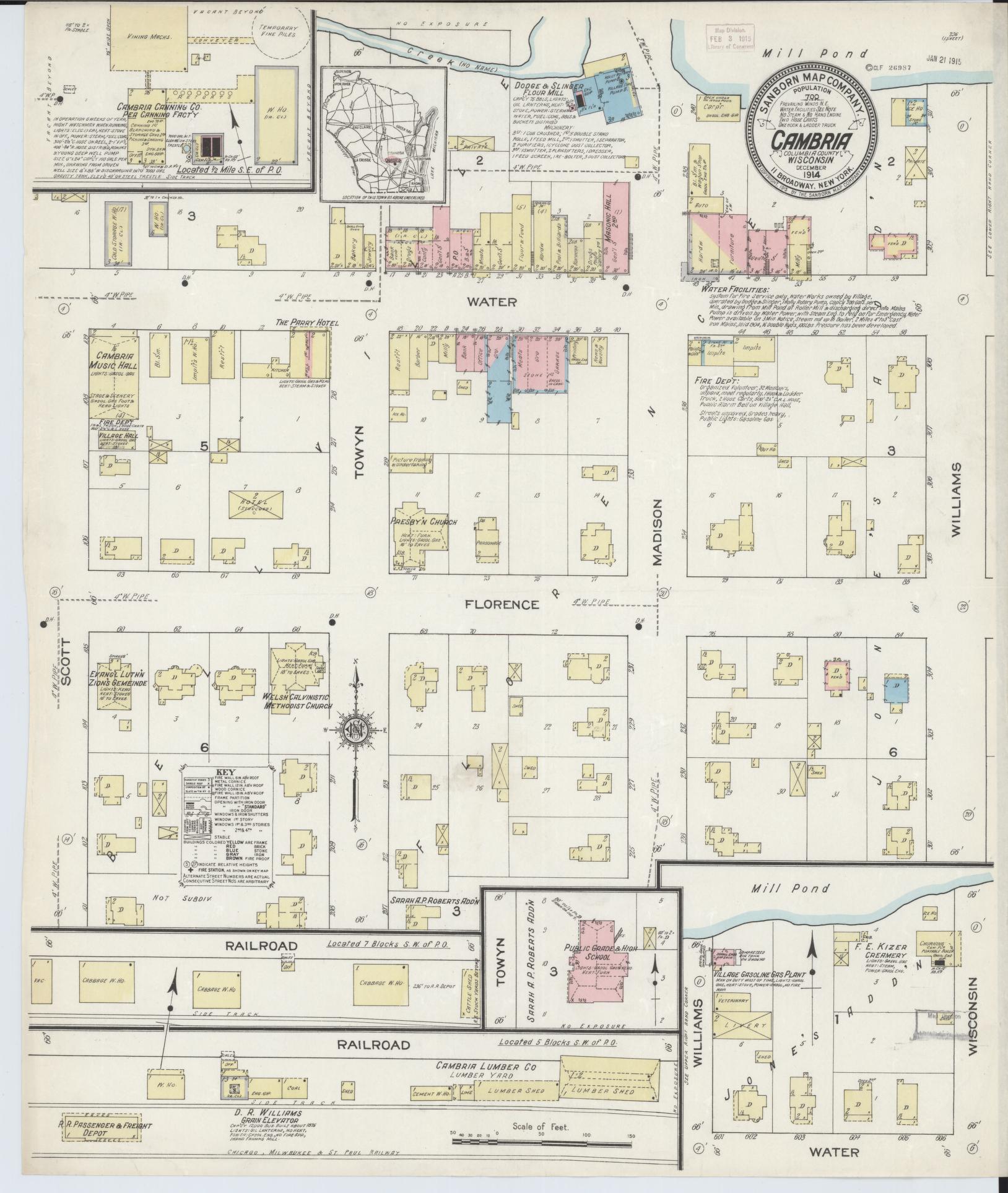 Sanborn Fire Insurance Map from Cambria, Columbia County, Wisconsin (1914), Sheet #0001 - Historic Sanborn Fire Insurance Map Print, vintage old map wall art, antique decor, genealogy gift, Wisconsin Wisconsin map