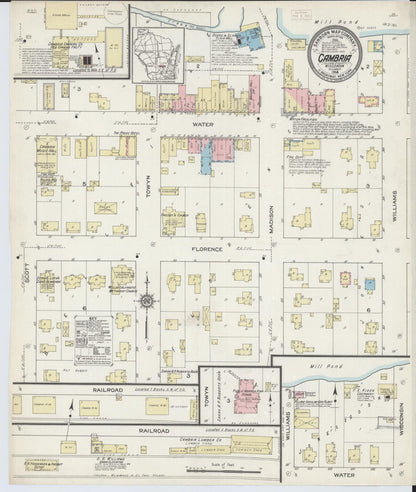Sanborn Fire Insurance Map from Cambria, Columbia County, Wisconsin (1914), Sheet #0001 - Historic Sanborn Fire Insurance Map Print, vintage old map wall art, antique decor, genealogy gift, Wisconsin Wisconsin map