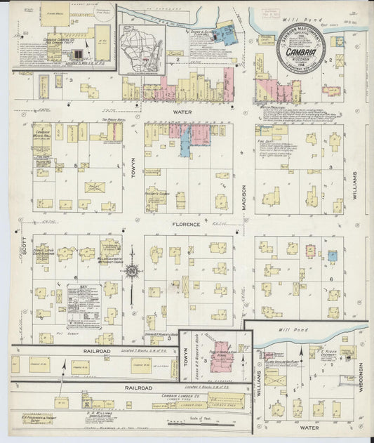 Sanborn Fire Insurance Map from Cambria, Columbia County, Wisconsin (1914), Sheet #0001 - Historic Sanborn Fire Insurance Map Print, vintage old map wall art, antique decor, genealogy gift, Wisconsin Wisconsin map