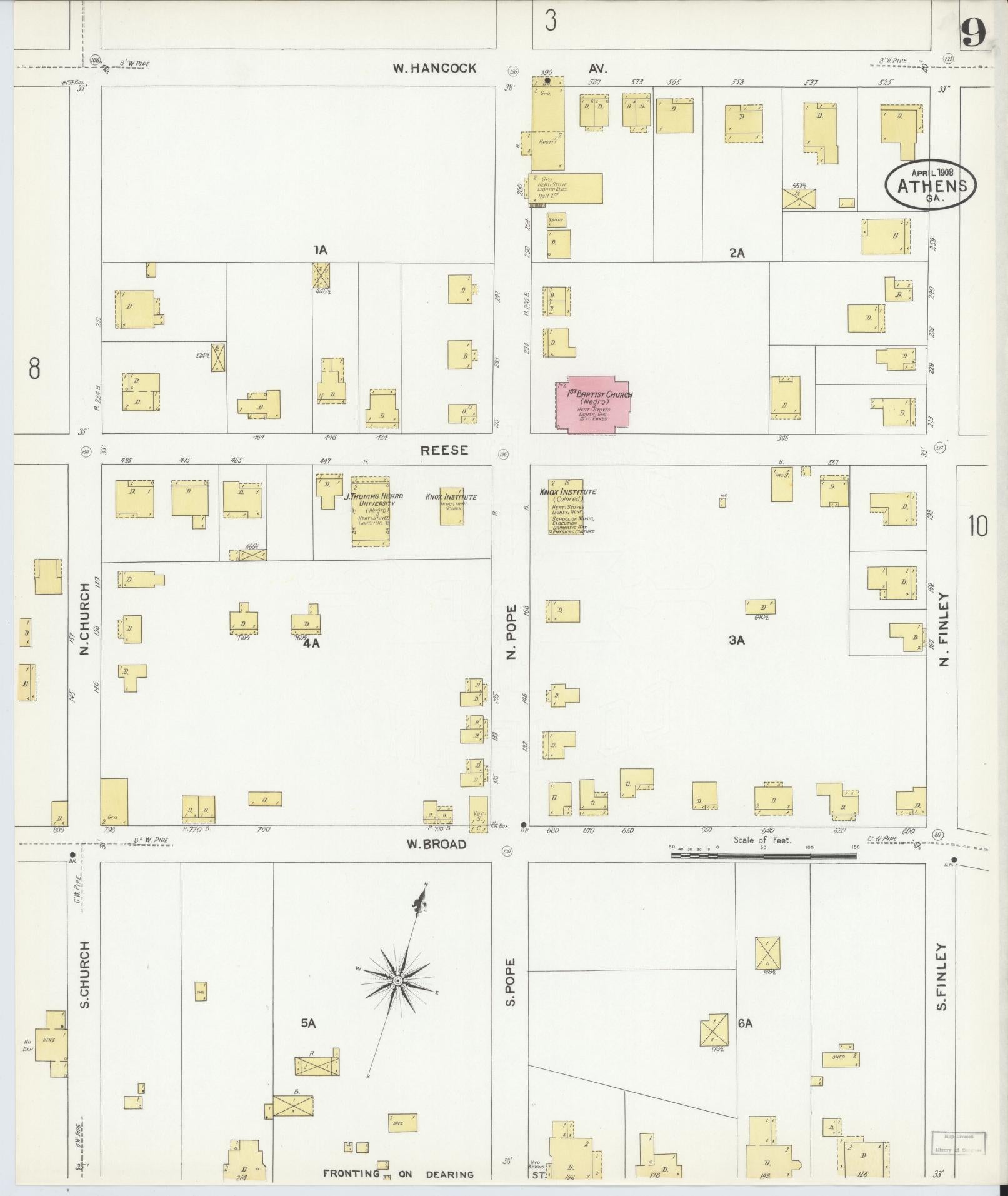 Sanborn Fire Insurance Map from Athens, Clarke County, Georgia (1908), Sheet #0009 - Historic Sanborn Fire Insurance Map Print, vintage old map wall art, antique decor, genealogy gift, Georgia Georgia map