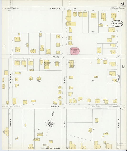 Sanborn Fire Insurance Map from Athens, Clarke County, Georgia (1908), Sheet #0009 - Historic Sanborn Fire Insurance Map Print, vintage old map wall art, antique decor, genealogy gift, Georgia Georgia map
