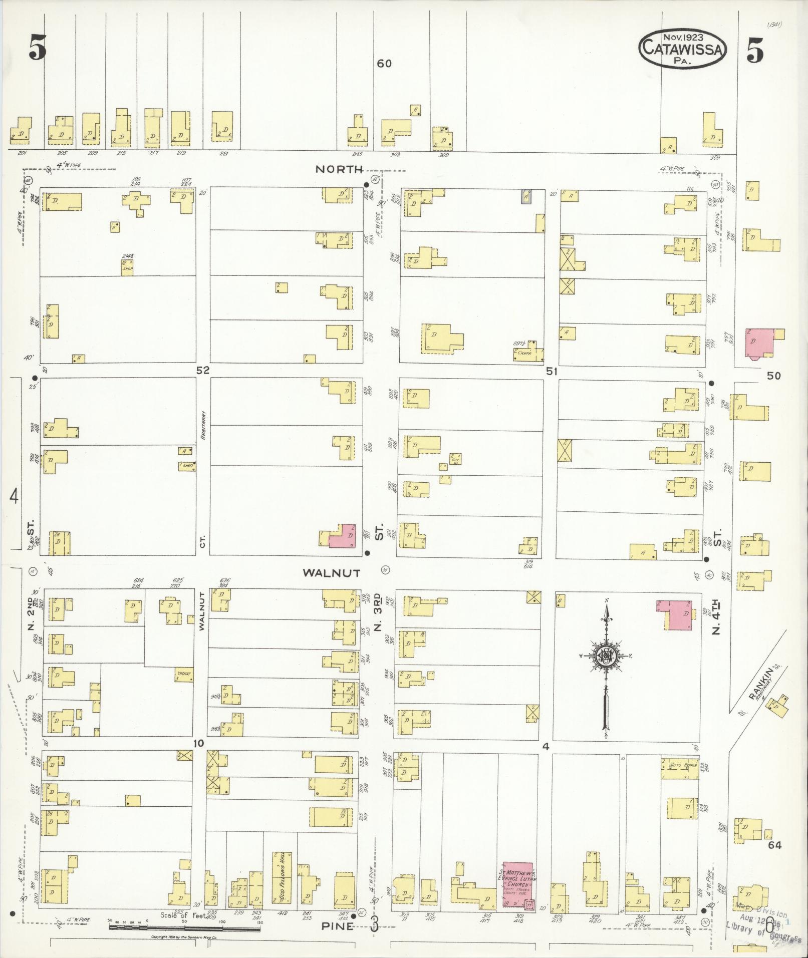 Sanborn Fire Insurance Map from Catawissa, Columbia County, Pennsylvania (1923), Sheet #0005 - Historic Sanborn Fire Insurance Map Print, vintage old map wall art, antique decor, genealogy gift, Pennsylvania Pennsylvania map