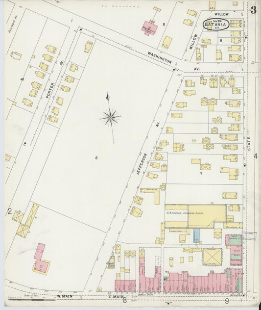 Sanborn Fire Insurance Map from Batavia, Genesee County, New York (1896), Sheet #0003 - Historic Sanborn Fire Insurance Map Print, vintage old map wall art, antique decor, genealogy gift, New York New York map