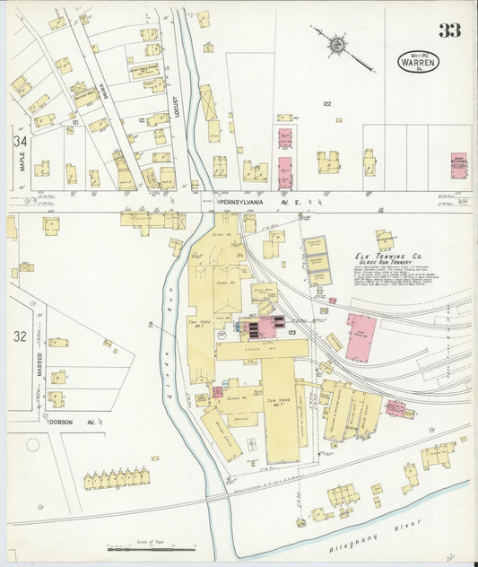 Sanborn Fire Insurance Map from Warren, Warren County, Pennsylvania (1912), Sheet #0033 - Historic Sanborn Fire Insurance Map Print, vintage old map wall art, antique decor, genealogy gift, Pennsylvania Pennsylvania map