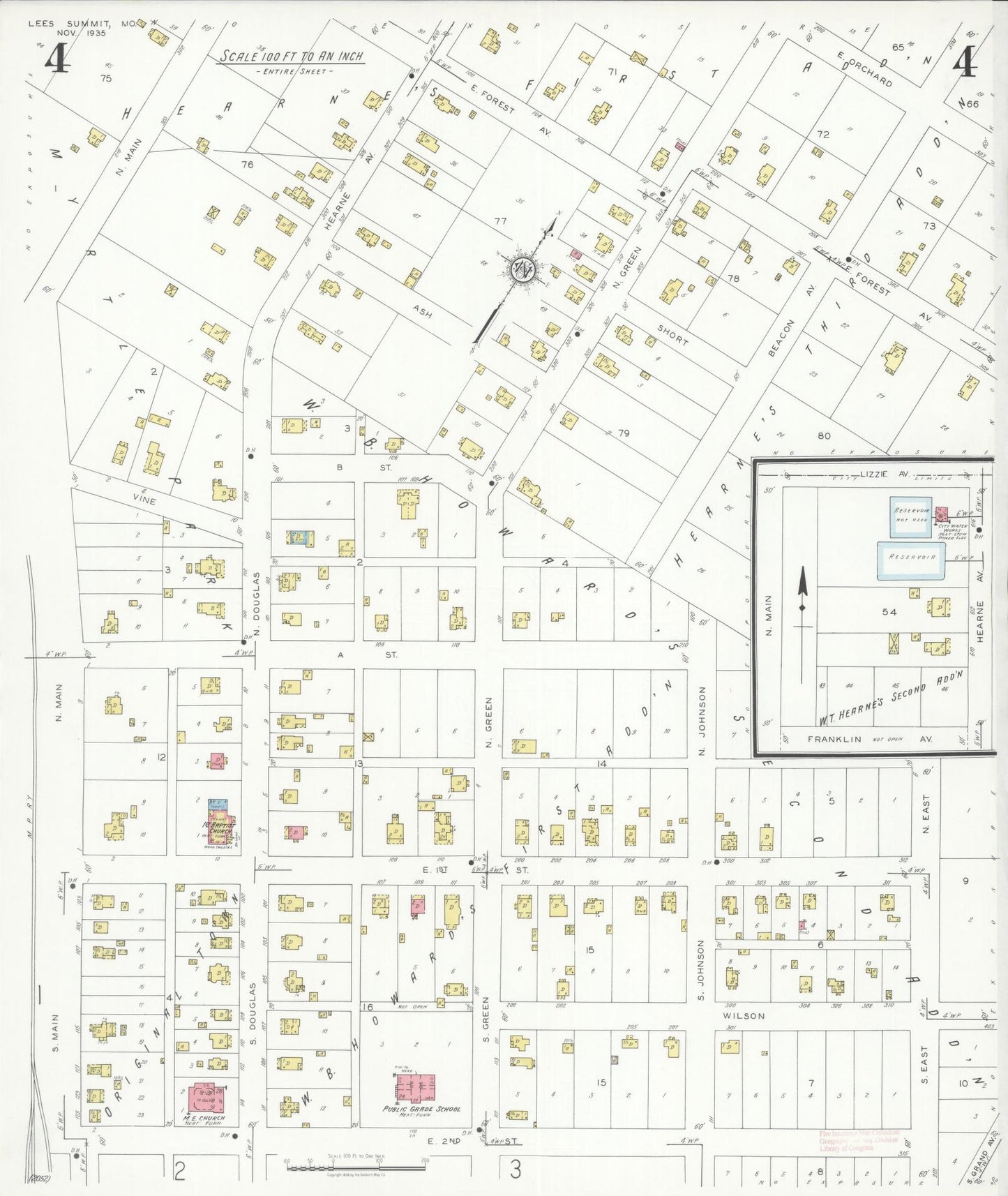 Sanborn Fire Insurance Map from Lee's Summit, Jackson County, Missouri (1935), Sheet #0004 - Complete Map Set gallery image, historic Sanborn map, vintage wall art, Missouri Missouri