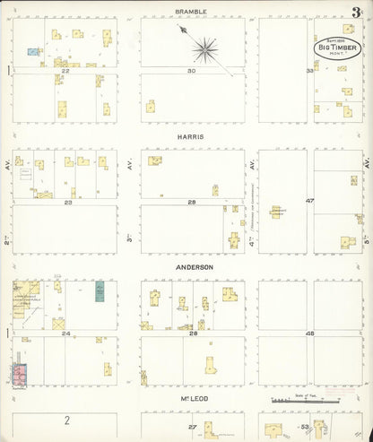 Sanborn Fire Insurance Map from Big Timber, Sweet Grass County, Montana (1896), Sheet #0003 - Complete Map Set gallery image, historic Sanborn map, vintage wall art, Montana Montana