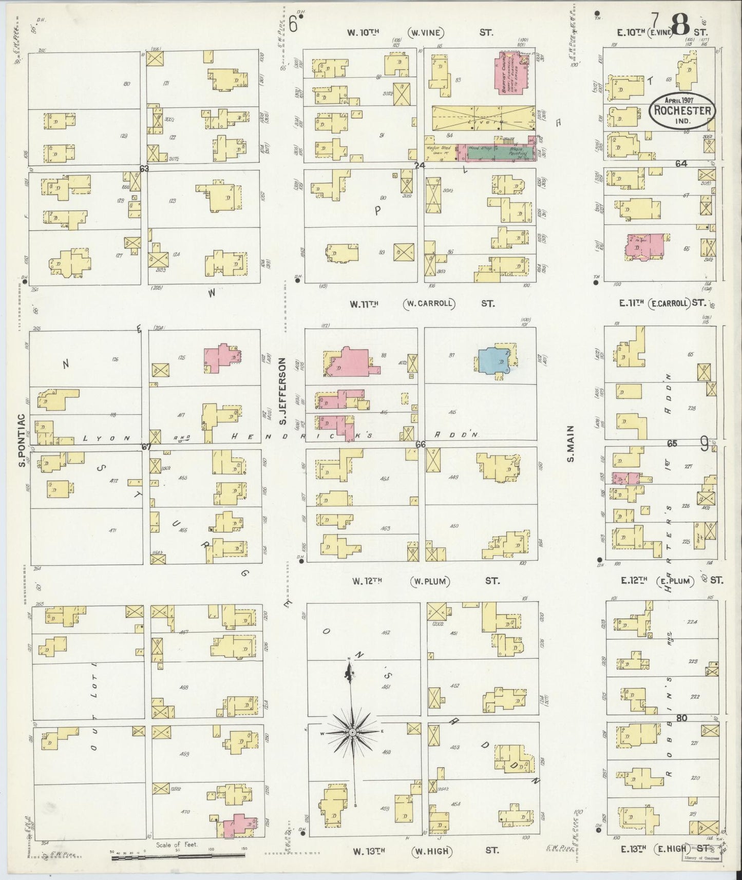 Sanborn Fire Insurance Map from Rochester, Fulton County, Indiana (1907), Sheet #0008 - Complete Map Set gallery image, historic Sanborn map, vintage wall art, Indiana Indiana