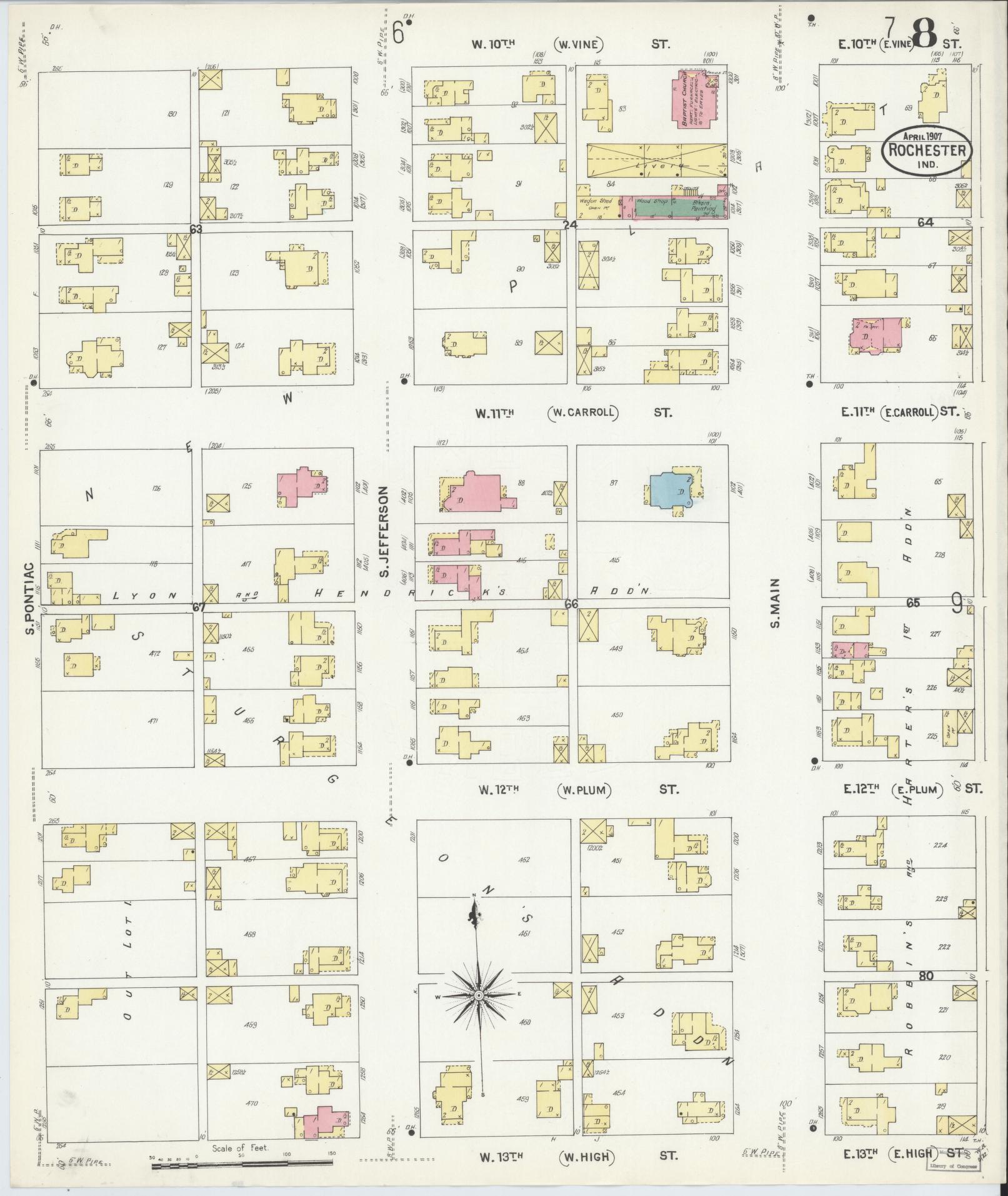 Sanborn Fire Insurance Map from Rochester, Fulton County, Indiana (1907), Sheet #0008 - Complete Map Set gallery image, historic Sanborn map, vintage wall art, Indiana Indiana