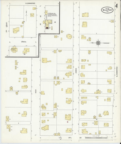 Sanborn Fire Insurance Map from Wills Point, Van Zandt County, Texas (1912), Sheet #0004 - Complete Map Set gallery image, historic Sanborn map, vintage wall art, Texas Texas