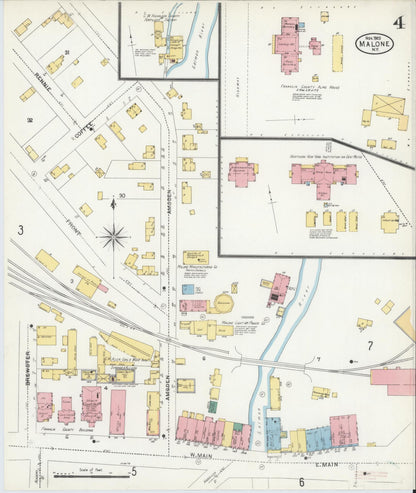 Sanborn Fire Insurance Map from Malone, Franklin County, New York (1903), Sheet #0004 - Historic Sanborn Fire Insurance Map Print, vintage old map wall art, antique decor, genealogy gift, New York New York map