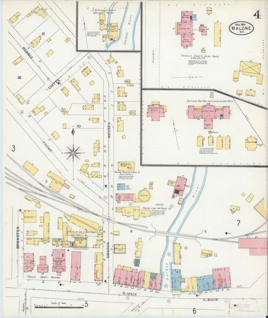 Sanborn Fire Insurance Map from Malone, Franklin County, New York (1903), Sheet #0004 - Historic Sanborn Fire Insurance Map Print, vintage old map wall art, antique decor, genealogy gift, New York New York map