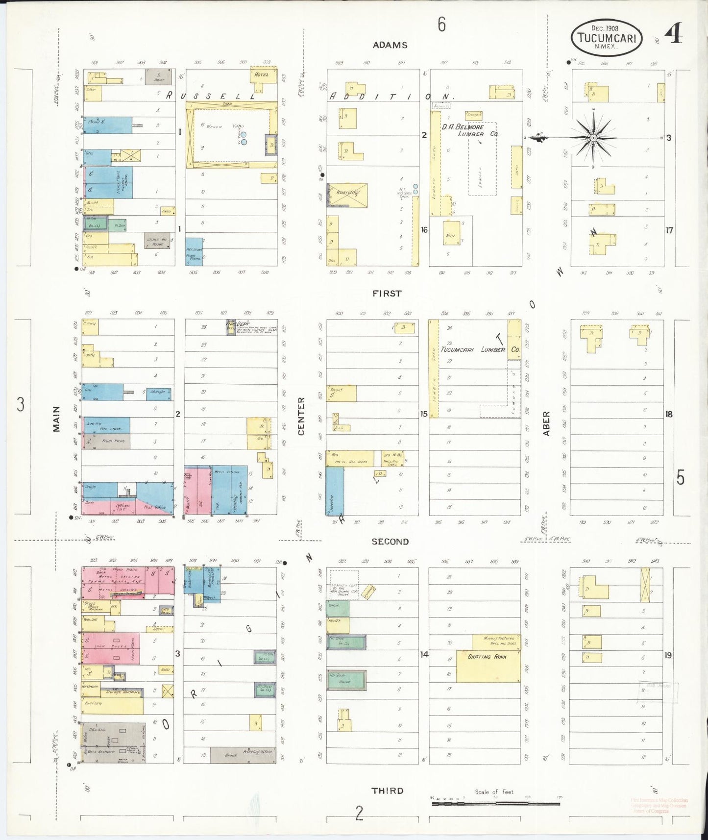 Sanborn Fire Insurance Map from Tucumcari, Quay County, New Mexico (1908), Sheet #0004 - Complete Map Set gallery image, historic Sanborn map, vintage wall art, New Mexico New Mexico