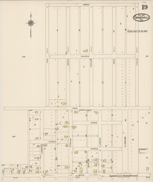 Sanborn Fire Insurance Map from Gainesville, Cooke County, Texas (1922), Sheet #0019 - Historic Sanborn Fire Insurance Map Print, vintage old map wall art, antique decor, genealogy gift, Texas Texas map