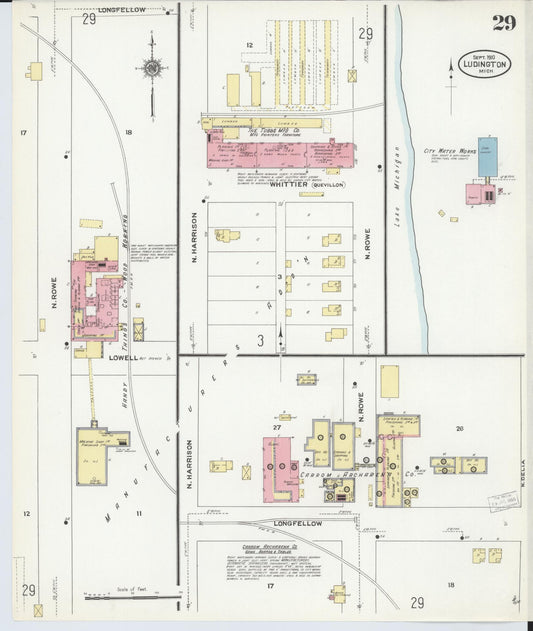 Sanborn Fire Insurance Map from Ludington, Mason County, Michigan (1910), Sheet #0029 - Historic Sanborn Fire Insurance Map Print, vintage old map wall art, antique decor, genealogy gift, Michigan Michigan map